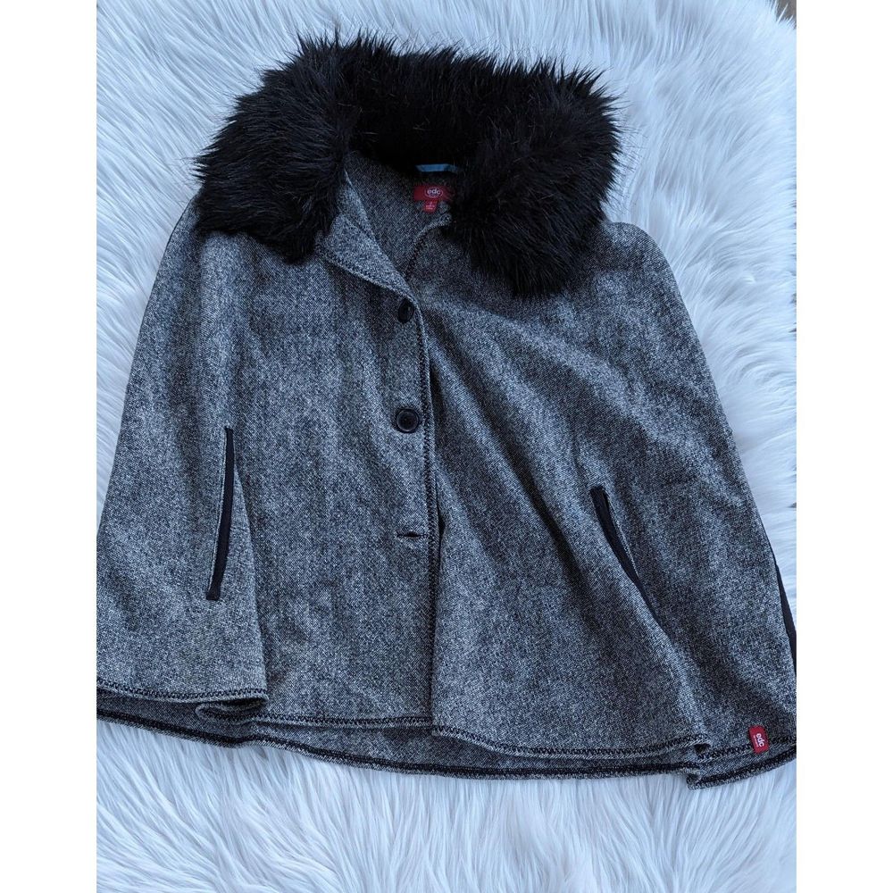EDC Esprit Poncho Free Size Fake Fur Stylist Black Vintage